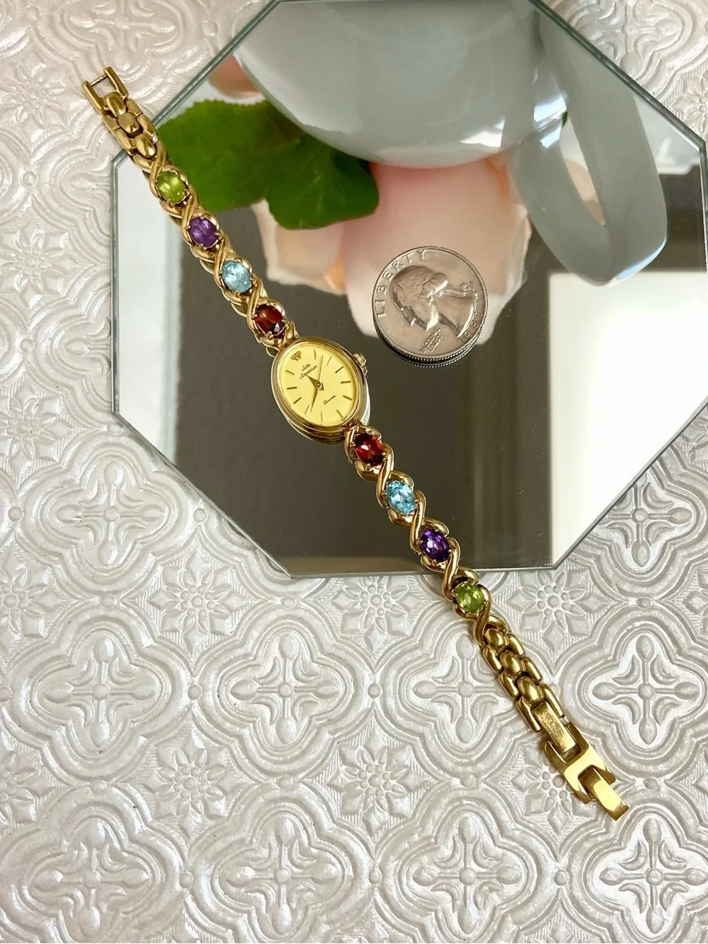 Vintage Jules Jurgensen Gemstone Accented Band Dainty Ladies Cocktail Watch